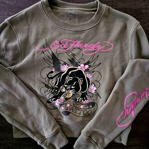 Ed Hardy Women's Olive Graphic Sweatshirt